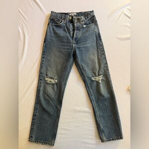 Re/Done ultra high rise stove pipe jeans, distressed.